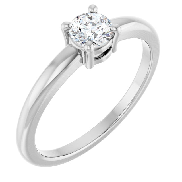 Platinum Round Natural White Sapphire Solitaire Ring