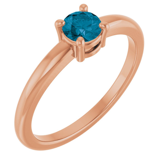 14K Gold Round Natural London Blue Topaz Solitaire Ring - Rose Gold