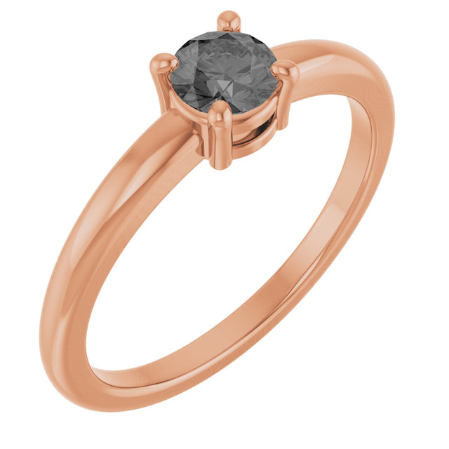 14K Gold Round Natural Gray Spinel Solitaire Ring - Rose Gold