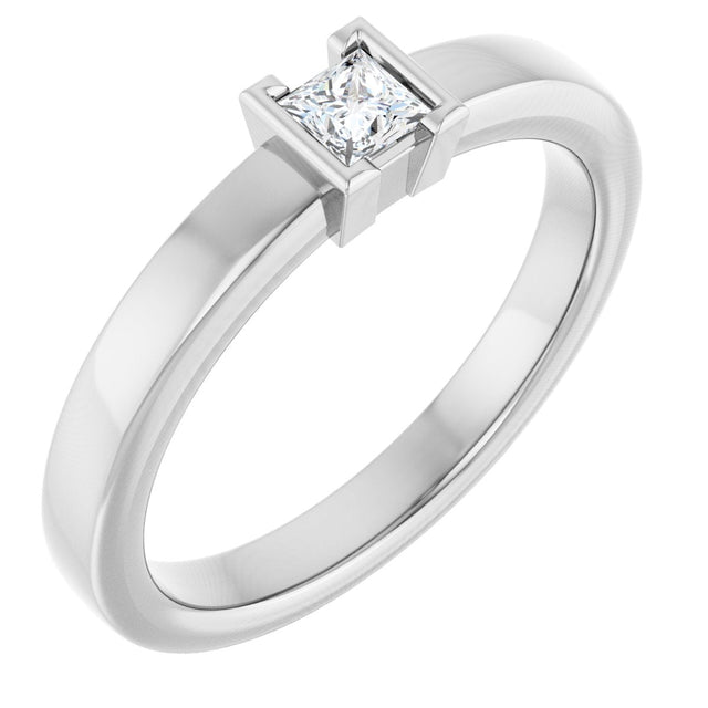 14K Gold Marquise Natural Diamond Half-Bezel Family Stackable Ring - White Gold
