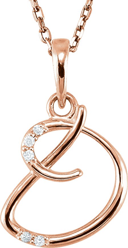 14K Gold Round Natural Diamond Initial Necklace or Pendant - Rose Gold