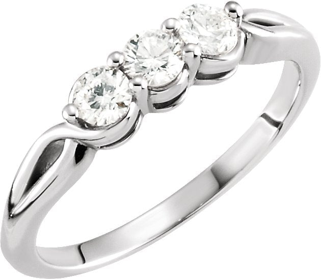 14K Gold Round Natural Diamond Three-Stone Ring – 2.8-4.4mm Stones - White Gold