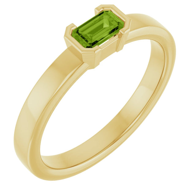 14K Gold Emerald Natural Peridot Half-Bezel Family Stackable Ring - Yellow Gold