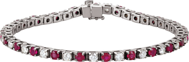 14K Gold Round Lab-Grown Ruby Line Bracelet - White Gold