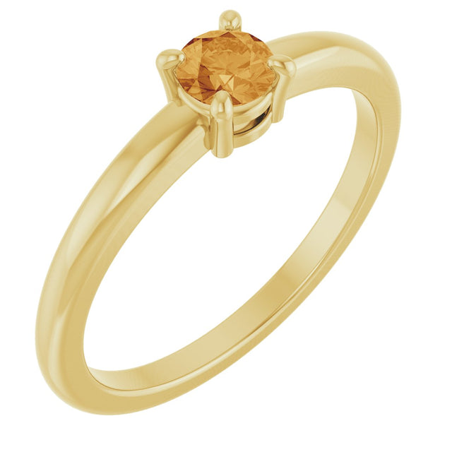 14K Gold Round Natural Citrine Solitaire Ring - Yellow Gold