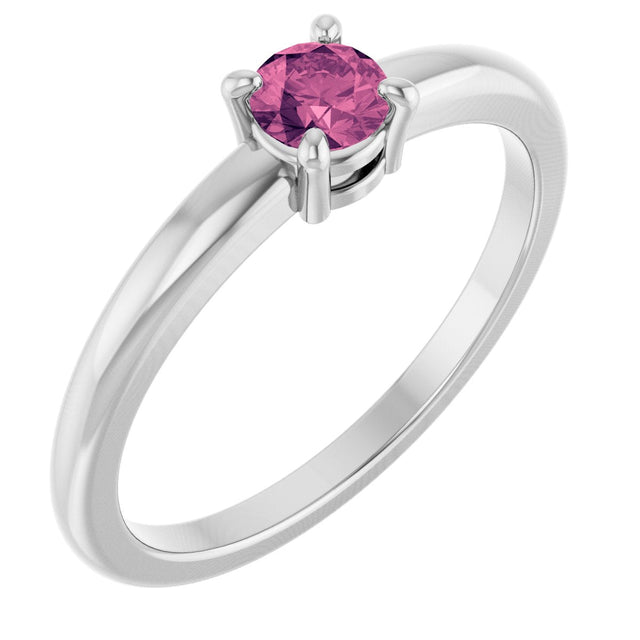 Platinum Round Natural Pink Tourmaline Solitaire Ring