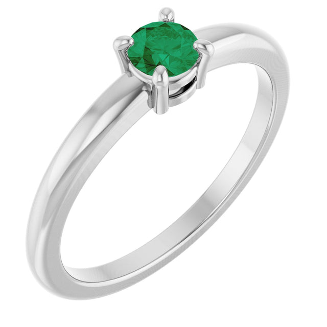 Platinum Round Natural Emerald Solitaire Ring