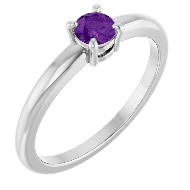 14K Gold Round Natural Amethyst Solitaire Ring - White Gold