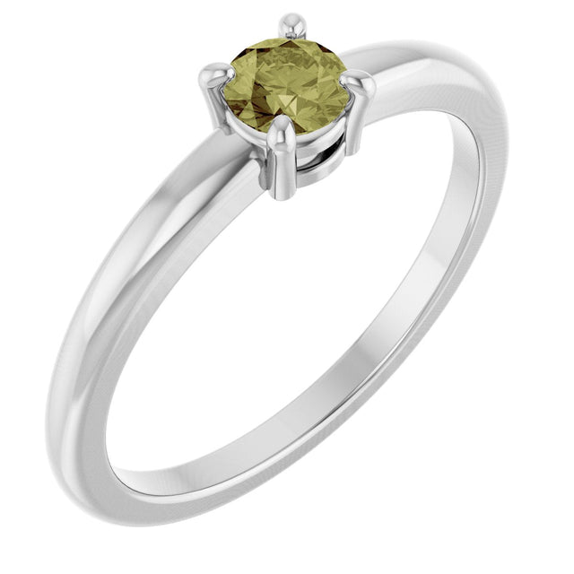 Platinum Round Natural Green Sapphire Solitaire Ring