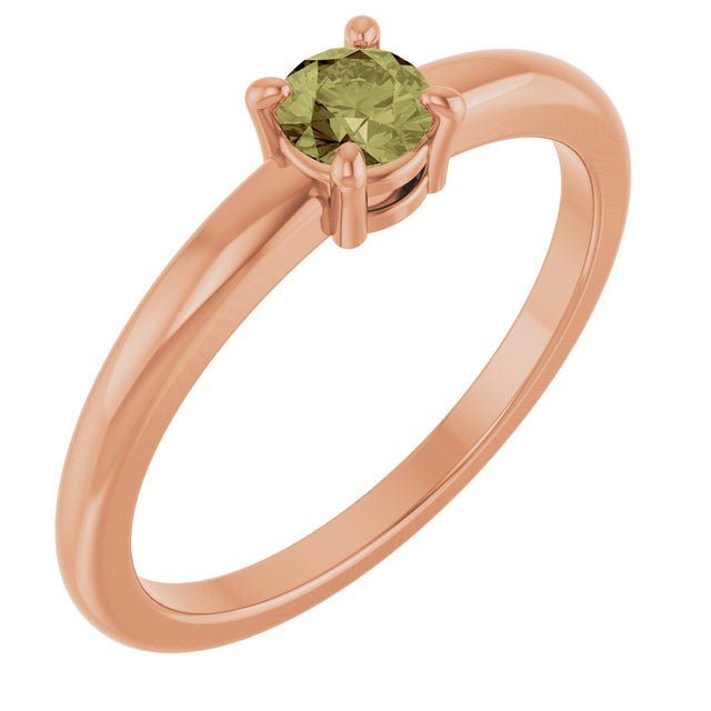 14K Gold Round Natural Green Sapphire Solitaire Ring - Rose Gold