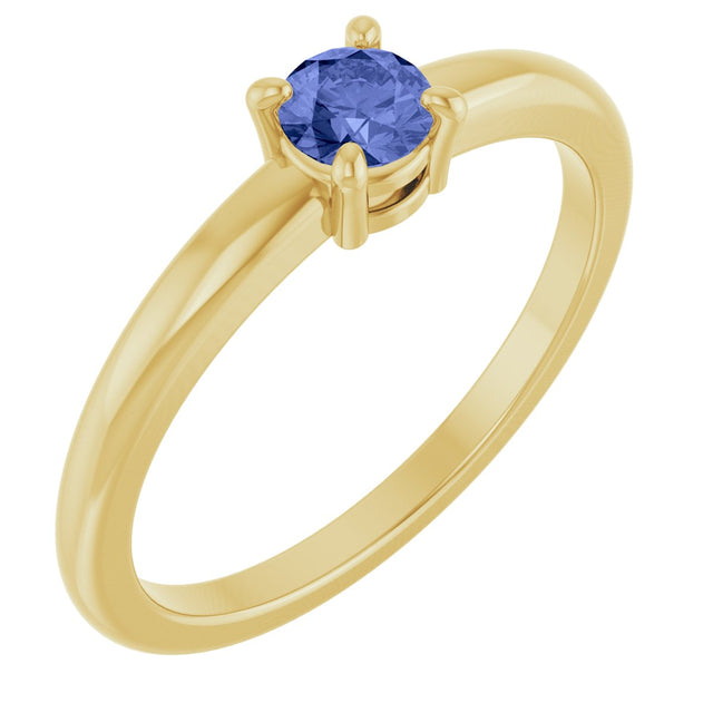 14K Gold Round Natural Tanzanite Solitaire Ring - Yellow Gold