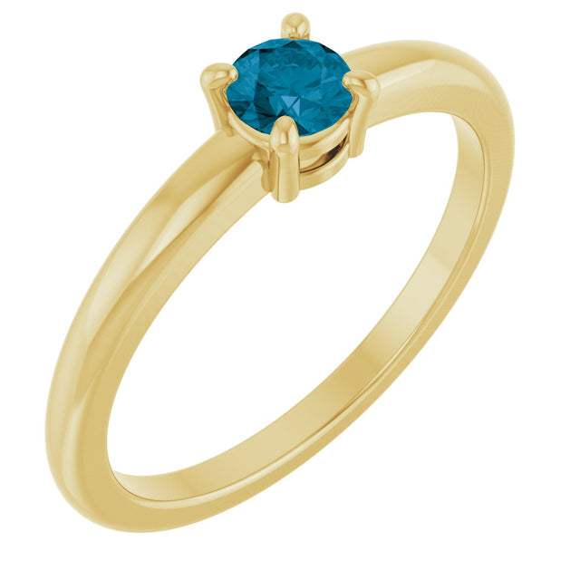 14K Gold Round Natural London Blue Topaz Solitaire Ring - Yellow Gold