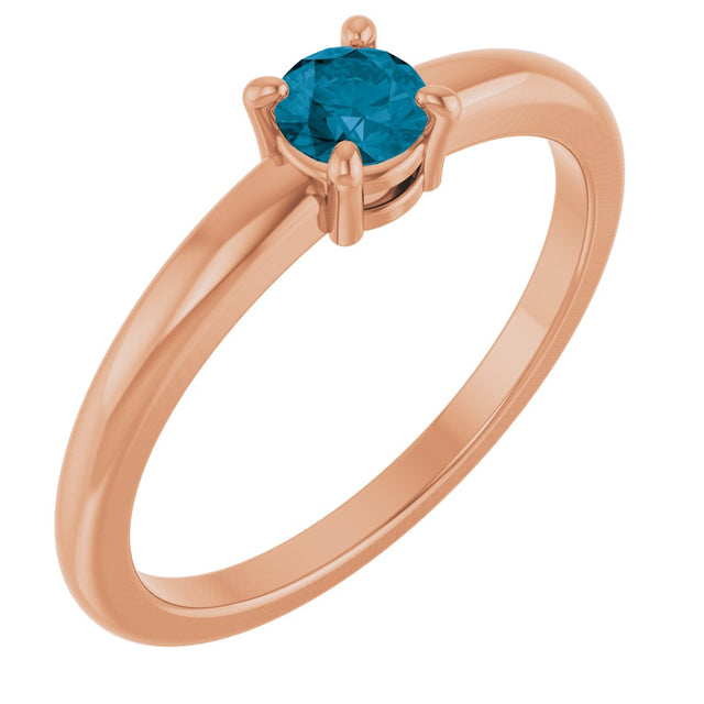14K Gold Round Natural London Blue Topaz Solitaire Ring - Rose Gold
