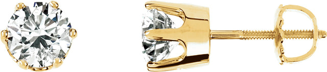 14K Gold Natural Diamond Round 6-Prong Stud Earrings II - Yellow Gold