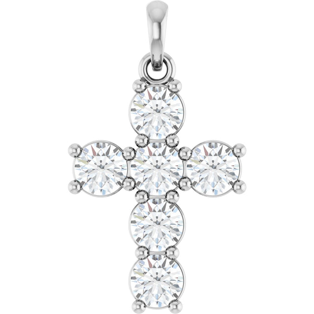 Platinum Round Lab-Grown Diamond Accented Cross Necklace or Pendant – up to 1 5/8 CTW