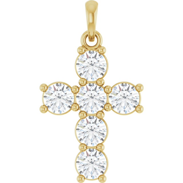 14K Gold Round Natural Diamond Accented Cross Necklace or Pendant – up to 1 1/2 CTW - Yellow Gold