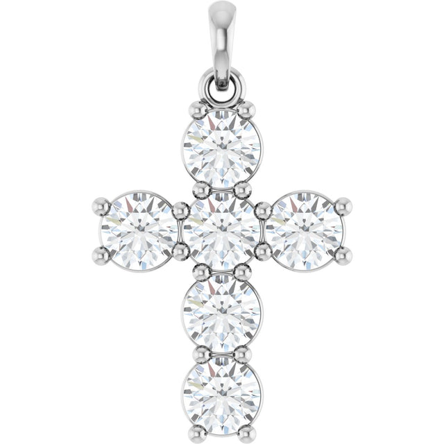 Platinum Round Lab-Grown Diamond Accented Cross Necklace or Pendant – up to 1 5/8 CTW