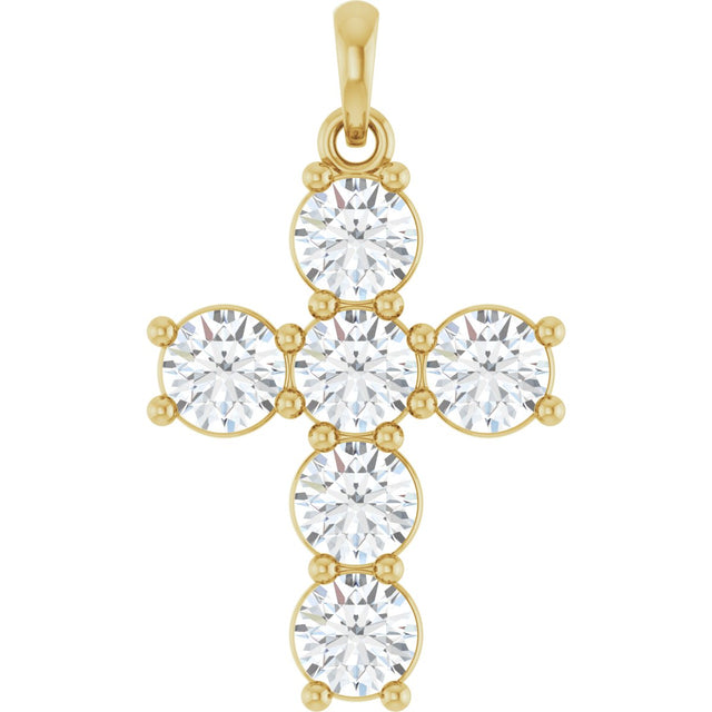 14K Gold Round Natural Diamond Accented Cross Necklace or Pendant – up to 1 1/2 CTW - Yellow Gold
