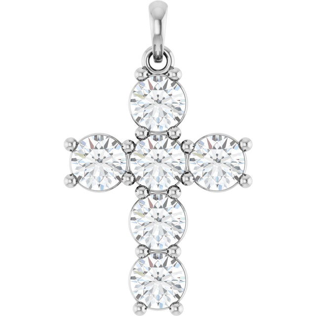 14K Gold Round Natural Diamond Accented Cross Necklace or Pendant – up to 1 1/2 CTW - White Gold