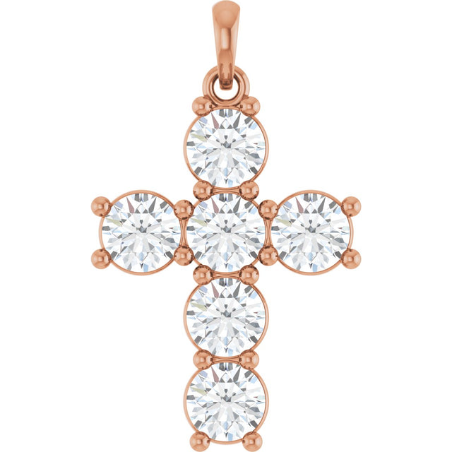 14K Gold Round Natural Diamond Accented Cross Necklace or Pendant – up to 1 1/2 CTW - Rose Gold