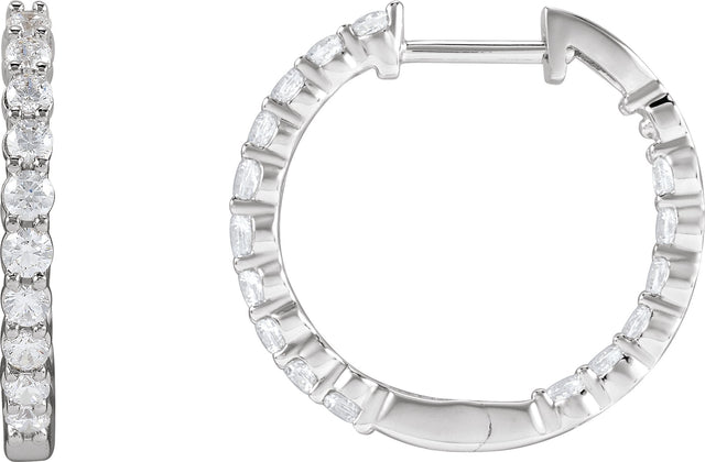 14K Gold Round Natural Diamond Inside-Outside Hoop Earrings – 1.5-3mm Stones - White Gold