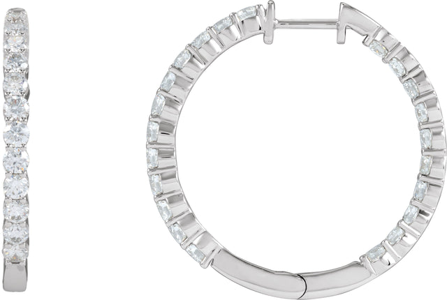 14K Gold Round Lab-Grown Diamond Inside-Outside Hoop Earrings – up to 1/2 CTW - White Gold