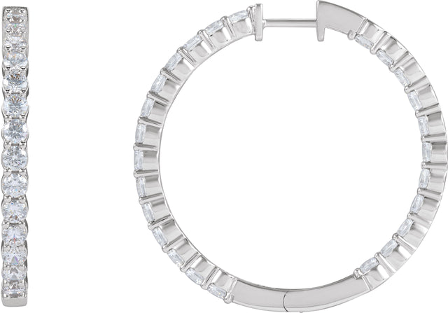 14K Gold Round Lab-Grown Diamond Inside-Outside Hoop Earrings – up to 1/2 CTW - White Gold