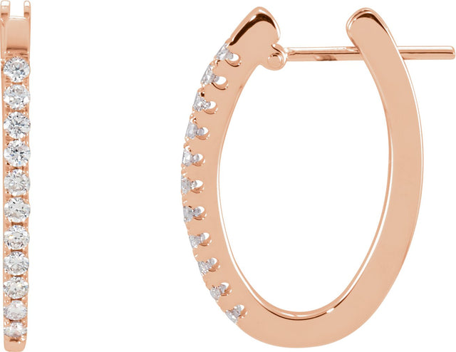 14K Gold Round Natural Diamond Accented U-Hoop Earrings - Rose Gold