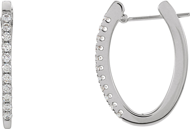 14K Gold Round Natural Diamond Accented U-Hoop Earrings - White Gold