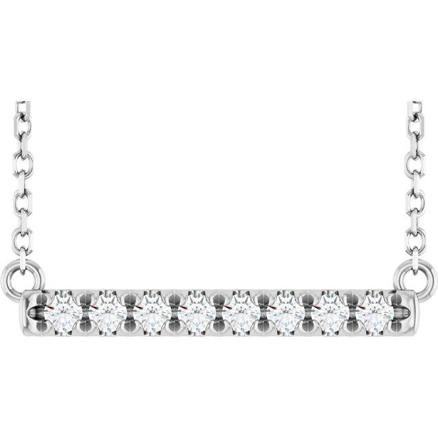 14K Gold Round Lab-Grown Diamond French-Set Bar Necklace - White Gold