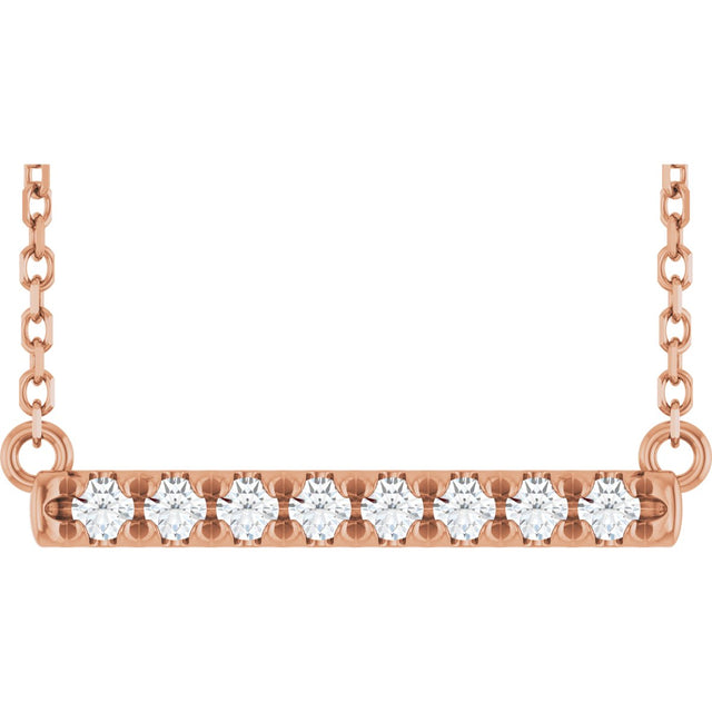 14K Gold Round Lab-Grown Diamond French-Set Bar Necklace - Rose Gold