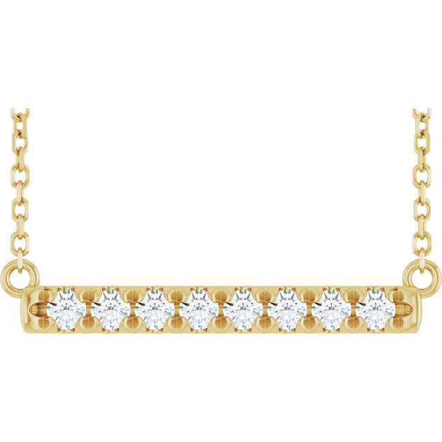 14K Gold Round Lab-Grown Diamond French-Set Bar Necklace - Yellow Gold