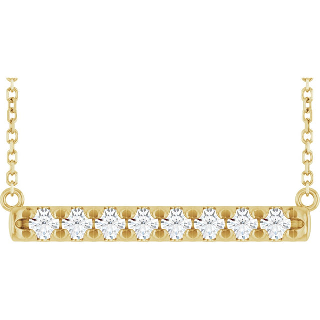 14K Gold Round Lab-Grown Diamond French-Set Bar Necklace - Yellow Gold