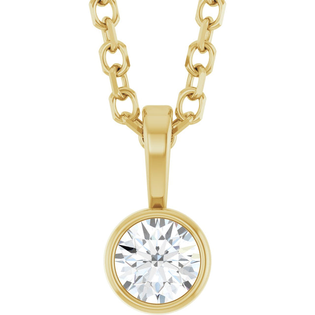 14K Gold Round Natural Diamond Bezel-Set Solitaire Necklace or Pendant – up to 0.06 CTW - Yellow Gold