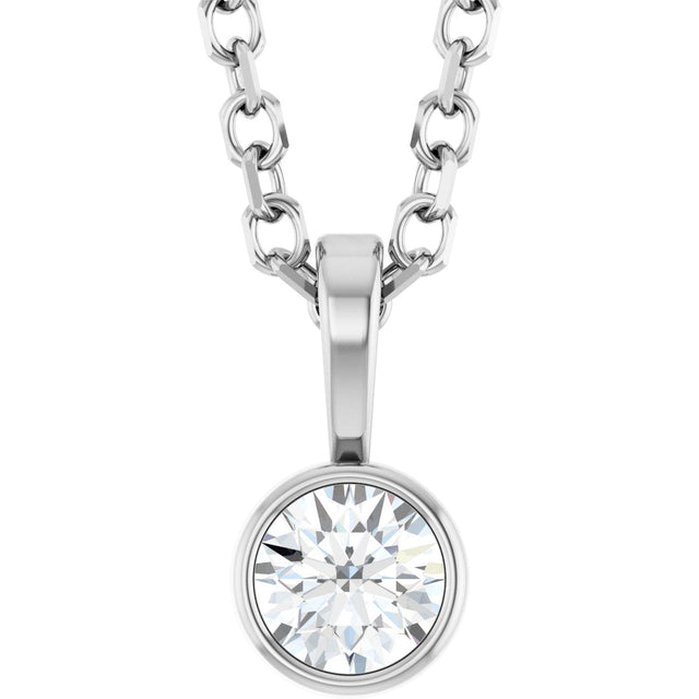 14K Gold Round Natural Diamond Bezel-Set Solitaire Necklace or Pendant – up to 0.06 CTW - White Gold