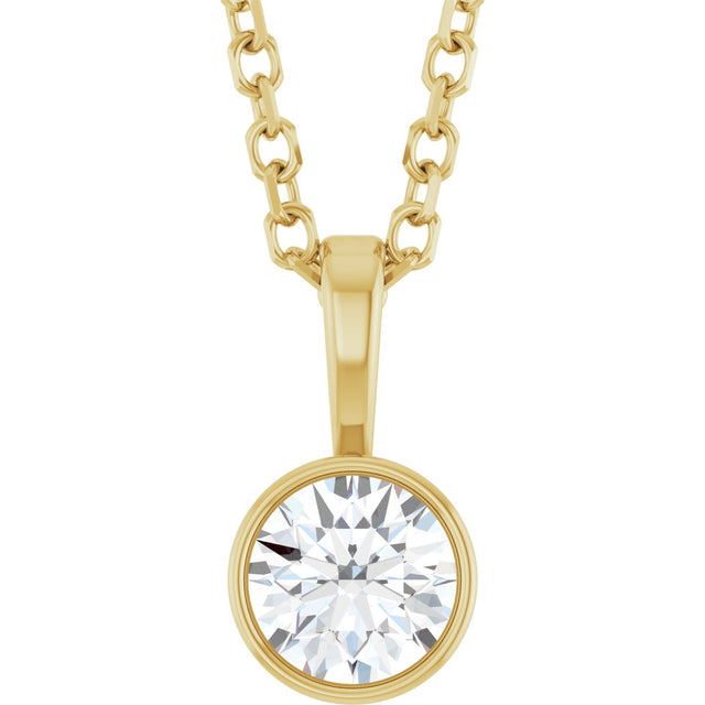 14K Gold Round Lab-Grown Diamond Bezel-Set Solitaire Necklace or Pendant - Yellow Gold