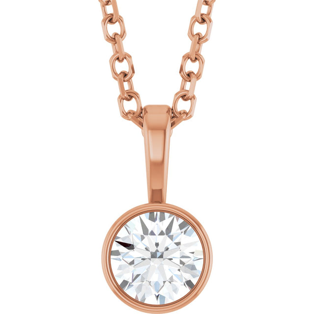 14K Gold Round Lab-Grown Diamond Bezel-Set Solitaire Necklace or Pendant - Rose Gold