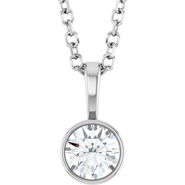 14K Gold Round Lab-Grown Diamond Bezel-Set Solitaire Necklace or Pendant - White Gold