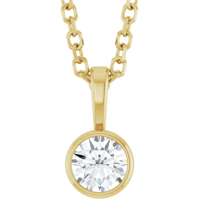 14K Gold Round Natural Diamond Bezel-Set Solitaire Necklace or Pendant – up to 0.06 CTW - Yellow Gold