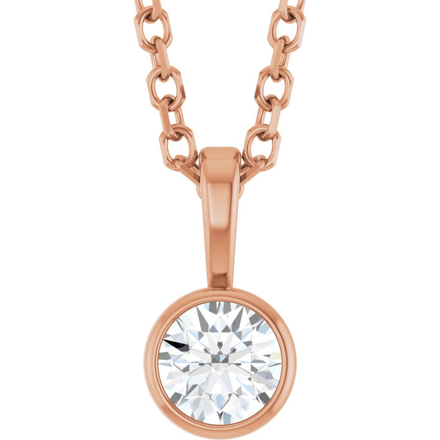 14K Gold Round Natural Diamond Bezel-Set Solitaire Necklace or Pendant – up to 0.06 CTW - Rose Gold