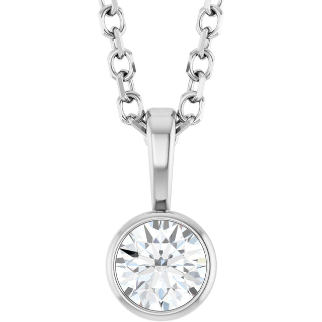 14K Gold Round Natural Diamond Bezel-Set Solitaire Necklace or Pendant – up to 0.06 CTW - White Gold