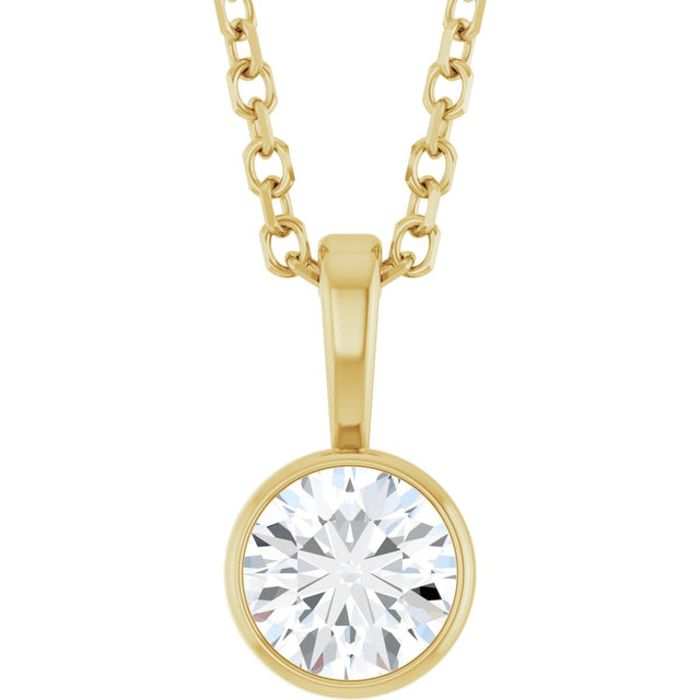14K Gold Round Lab-Grown Diamond Bezel-Set Solitaire Necklace or Pendant - Yellow Gold