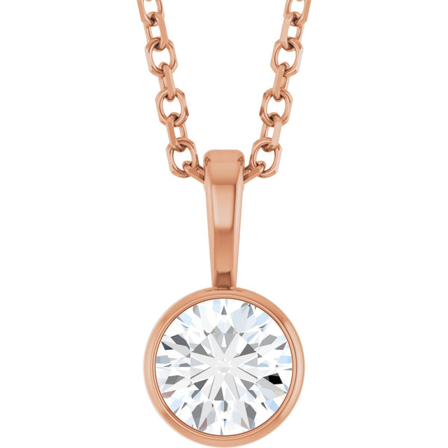 14K Gold Round Natural Diamond Bezel-Set Solitaire Necklace or Pendant – up to 0.06 CTW - Rose Gold