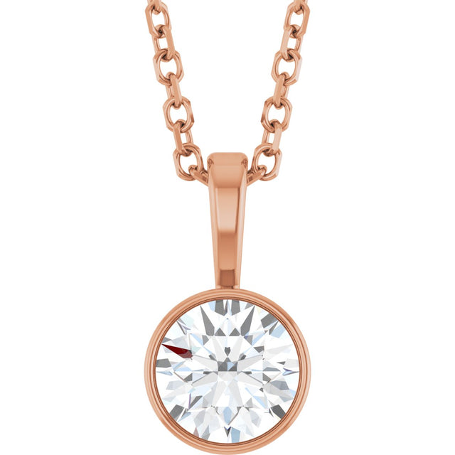 14K Gold Round Lab-Grown Diamond Bezel-Set Solitaire Necklace or Pendant - Rose Gold