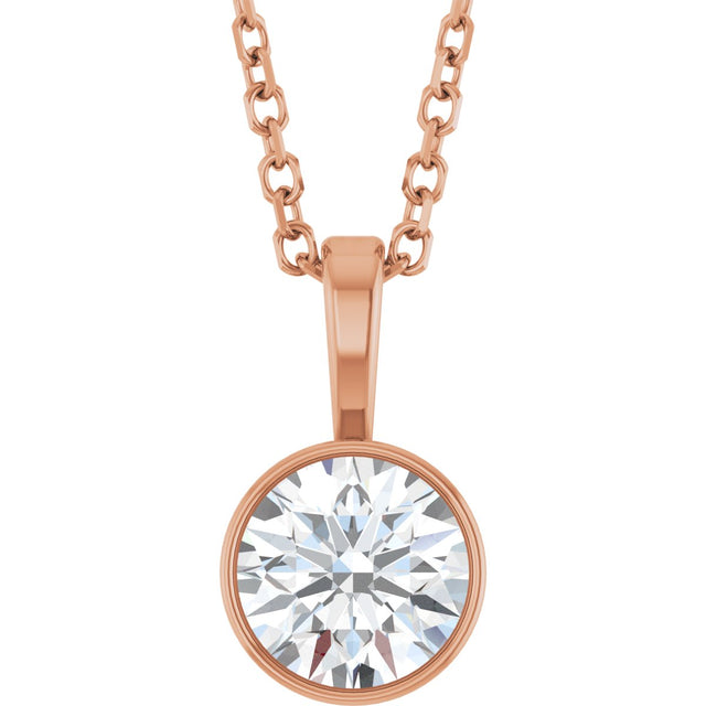 14K Gold Round Lab-Grown Diamond Bezel-Set Solitaire Necklace or Pendant - Rose Gold