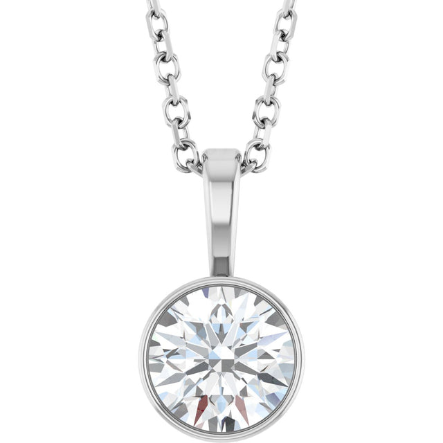 14K Gold Round Lab-Grown Diamond Bezel-Set Solitaire Necklace or Pendant - White Gold