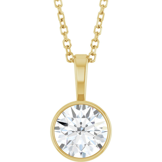 14K Gold Round Lab-Grown Diamond Bezel-Set Solitaire Necklace or Pendant - Yellow Gold