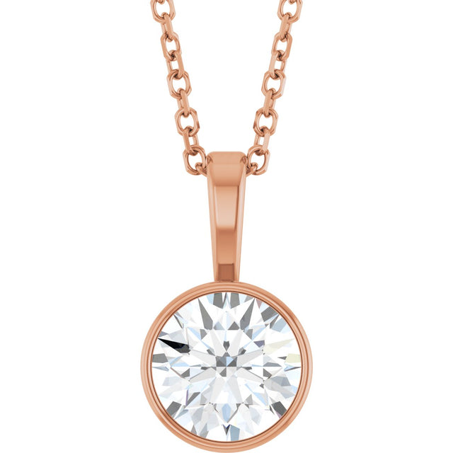 14K Gold Round Lab-Grown Diamond Bezel-Set Solitaire Necklace or Pendant - Rose Gold