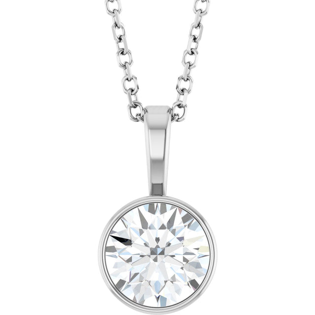 Platinum Round Lab-Grown Diamond Bezel-Set Solitaire Necklace or Pendant