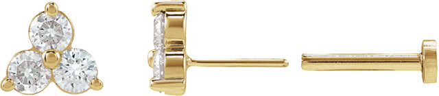 14K Gold Round Natural Diamond Three-Stone Cluster Earrings - Yellow Gold